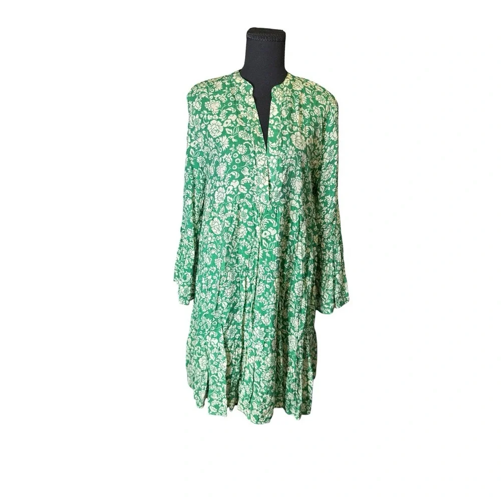 Choklate‎ Paris Babydoll Dress Womens M Green Excellent Floral Silk Blend Tiered